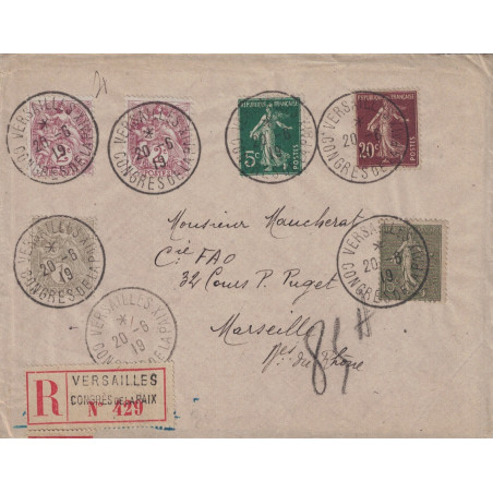 SEMEUSE - TYPE BLANC - VERSAILLES - CONGRES DE LA PAIX - LETTRE RECOMMANDEE DU 20-6-1919.