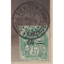 CHINE - TIEN-TSIN - TYPE BLANC SURCHARGE -CARTE POSTALE POUR LA FRANCE LE 17 NOVEMBRE 1911.