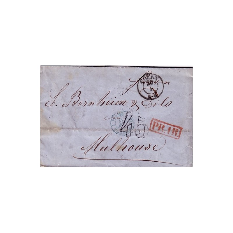 PRUSSE - COELN 20-1-1858 - TAXE DOUBLE TRAIT 45 ET GRIFFE PR 1R.