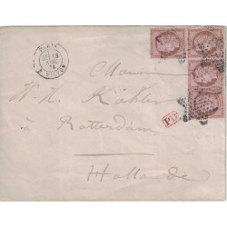 PARIS - R.MILTON - CERES - N°58x4 DONT BANDE EN ANGLE DE TROIS - LETTRE POUR LA HOLLANDE LE 18 NOVEMBRE 1874.