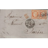 RHONE - LYON - CERES DU SIEGE - N°38x2 SUR LETTRE POUR TURIN - 4 JANVIER 1875
