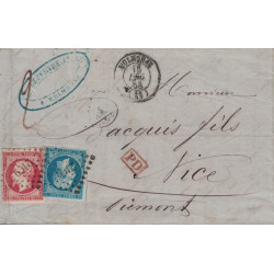 HAUT RHIN - MULHOUSE - EMPIRE N°14 ET 17A OBLITERATION PC2190 SUR LETTRE POUR NICE PIEMONT LE 15 DECEMBRE 1858.