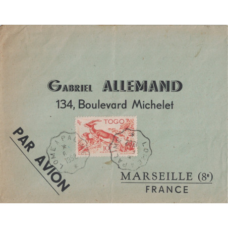 TOGO - CONVOYEUR LIGNE - LOME A PALIME - LETTRE AVION POUR LA FRANCE EN 1952.