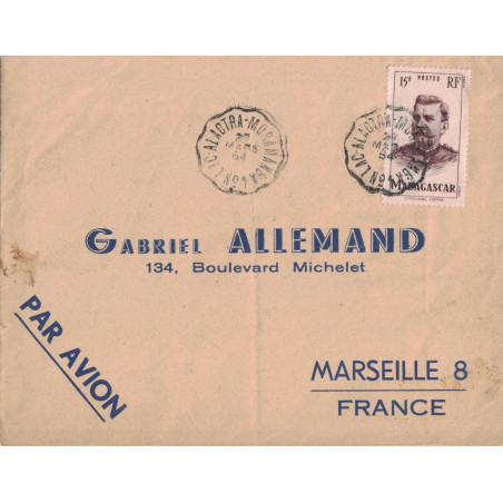 MADAGASCAR - CONVOYEUR LIGNE - LAC ALAOTRA MORAMANGA N°1 - 27 MARS 1954 - LETTRE POUR LA FRANCE.