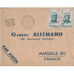MADAGASCAR - CONVOYEUR LIGNE - TAMATAVE TANANARIVE N°2 - BM (DANS UN CADRE)-  13 JANVIER 1954 - LETTRE POUR LA FRANCE.