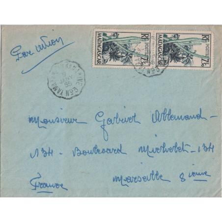MADAGASCAR - CONVOYEUR LIGNE - TAMATAVE TANANARIVE N°3 - 9 JANVIER 1955 - LETTRE POUR LA FRANCE.