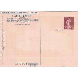 EXPOSITION COLONIALE DE PARIS - 1931 - 12 ENTIERS 15c SEMEUSE DANS LA POCHETTE D'ORIGINE - SUPERBE - NEUF.