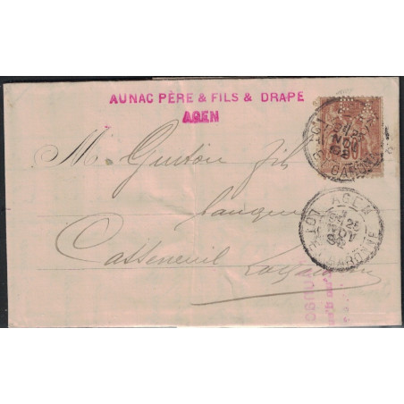 LOT ET GARONNE - AGEN - SAGE 30c - N°80 - PERFORATION F.A. ETS AUNAC & FILSBANQUE ET RECOUVREMENTS.