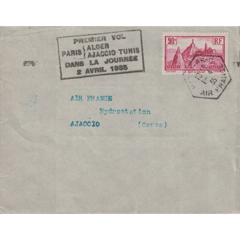 PARIS - AIR FRANCE - PREMIER VOL PARIS ALGER AJACCIO TUNIS DANS LA JOURNEE - 2 AVRIL 1935.