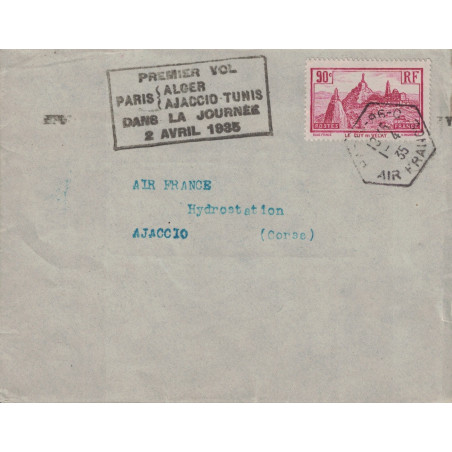 PARIS - AIR FRANCE - PREMIER VOL PARIS ALGER AJACCIO TUNIS DANS LA JOURNEE - 2 AVRIL 1935.