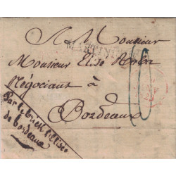 GUYANE - CAYENNE - LETTRE AVEC ENTAILLES DE PURIFICATION - GRIFFE DE PASSAGE MARTINIQUE - LE 16-9-1828.