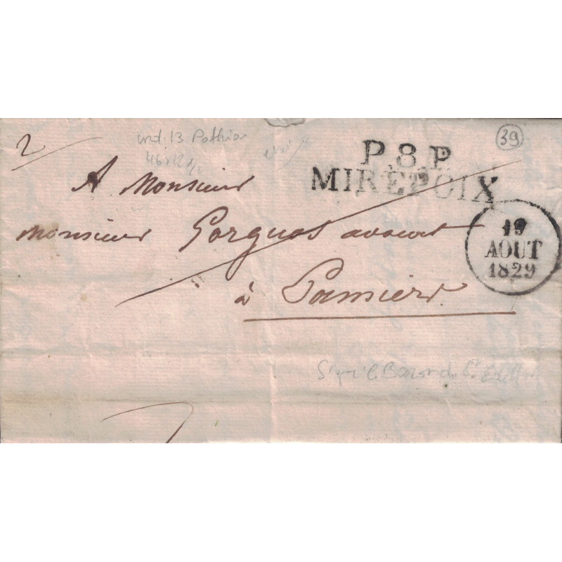 ARIEGE - P.8.P. MIREPOIX - LETTRE AVEC TEXTE ET SIGNATURE DU BARON DE ST.ILDEPHONT.