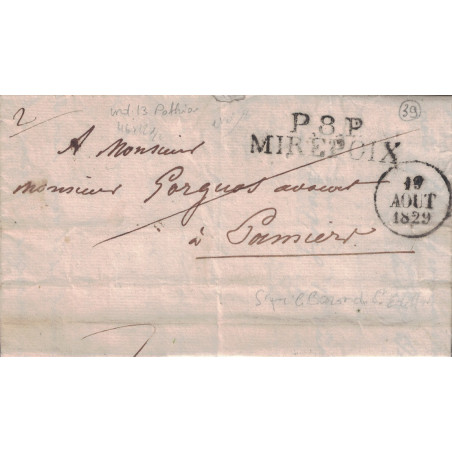 ARIEGE - P.8.P. MIREPOIX - LETTRE AVEC TEXTE ET SIGNATURE DU BARON DE ST.ILDEPHONT.