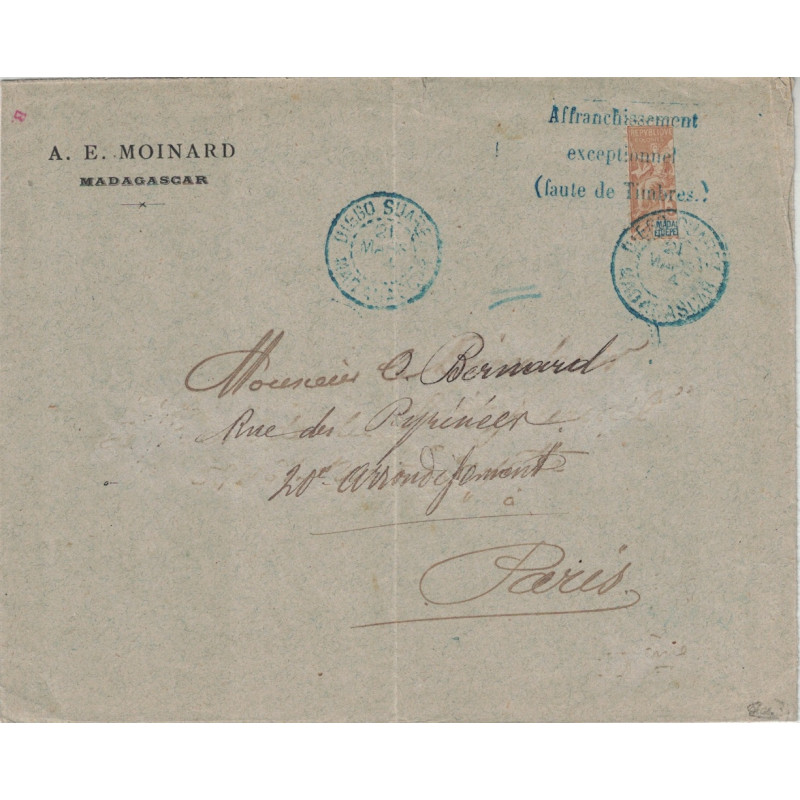 MADAGASCAR - DIEGO-SUAREZ - MOITIE DU N°34 30c GROUPE - GRIFFE FAUTE DE TIMBRES - LE 21 MARS 1904.
