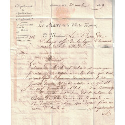 MONACO - 85 MONACO - LETTRE ENTETE DE LA MAIRIE DE MONACO LE 20 MARS 1809.