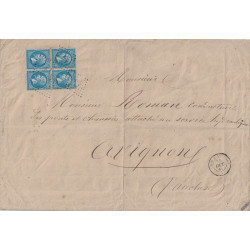 VAUCLUSE - EMPIRE - N°22 - BLOC DE 4 - ANNULATION LOSANGE AMBULANT L.A. - LYON A AVIGNON LE 25 OCTOBRE 1866.