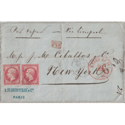 PARIS - EMPIRE - N°24x2 - LETTRE PAR VAPEUR VIA LIVERPOOL POUR NEW-YORK LE 9 OCTOBRE 1864.