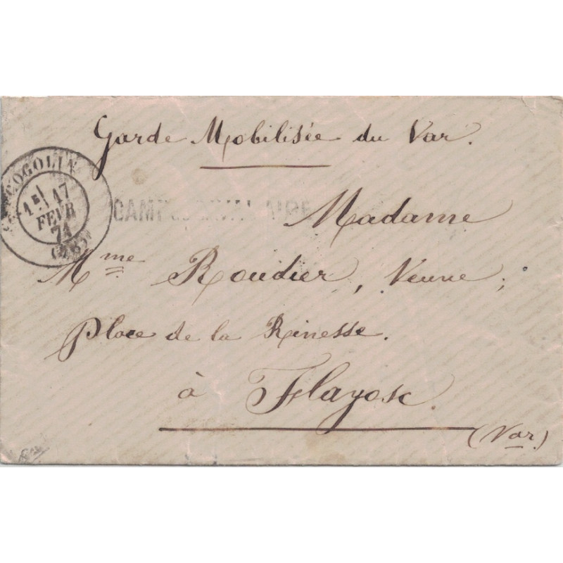 VAR - GUERRE 1870 - CAMP DE CAVALAIRE - COGOLIN TYPE 17 - LE 17 FEVRIER 1871 - RARE.