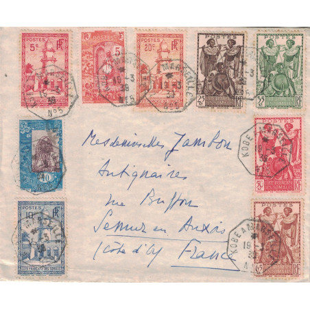 COTE DES SOMALIS - KOBE A MARSEILLE N°5 - RARE LETTRE BATEAU AVION SUR SOMALIS.