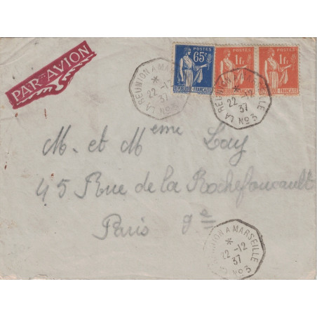 TYPE PAIX - LA REUNION A MARSEILLE N°3 - LETTRE BATEAU AVION.