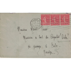 SEMEUSE - DESTINATION PAQUEBOT CUBA - EN NORVEGE - LETTRE DE PARIS LE 15-7-1932.