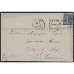 SEMEUSE - DESTINATION EGYPTE - LETTRE DE PARIS LE 20-5-1923.