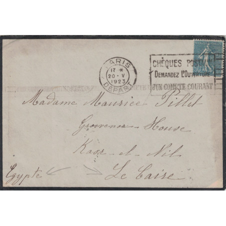 SEMEUSE - DESTINATION EGYPTE - LETTRE DE PARIS LE 20-5-1923.