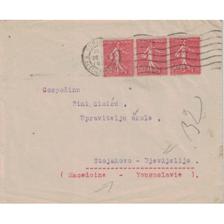 SEMEUSE - DESTINATION STOJAKOVE - MACEDOINE - LETTRE DE PARIS LE 26-10-1929.
