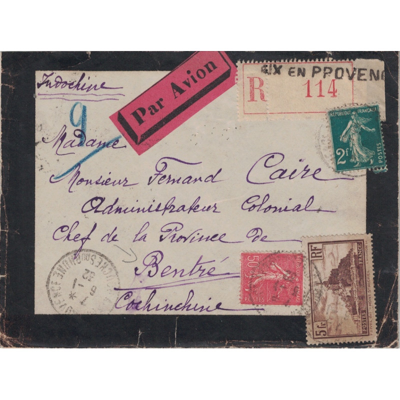 SEMEUSE - DESTINATION BENTRE - COCHINCHINE - LETTRE D'AIX EN PROVENCE LE 6-1-1932.