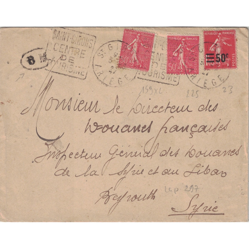 SEMEUSE - DESTINATION BEYROUTH - SYRIE - LETTRE ST GIRONS - ARIEGE - LE 3-8-1927.