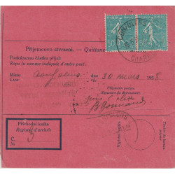 SEMEUSE - MANDAT POSTE INTERNATIONAL TCHECOSLOVAQUIE - LE 30-3-1938 - AVEC TIMBRE DU BUREAU PAYEUR - CONFOLENS - CAHARENTE.