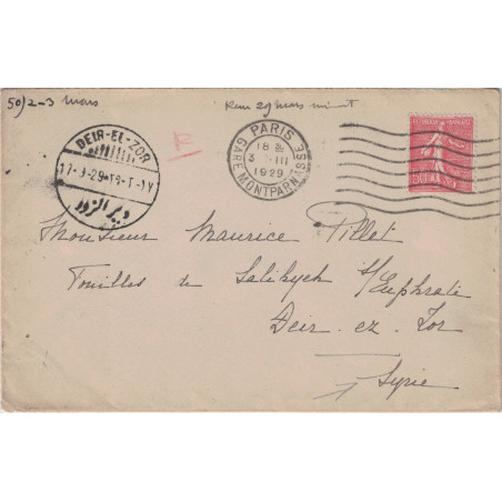 SEMEUSE - DESTINATION DEIR EL ZOR - SYRIE - LETTRE DE PARIS LE 3-3-1929.