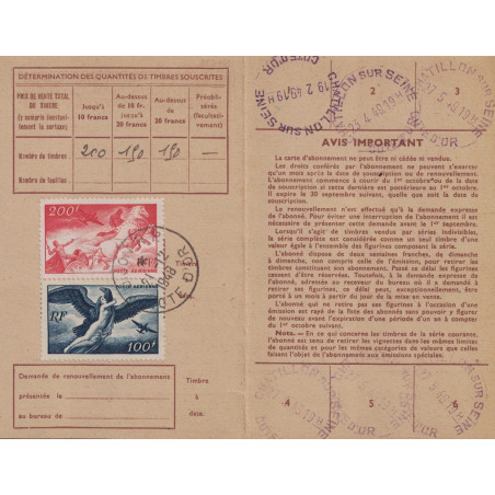 COTE D'OR - CHATILLON/SEINE - PA 18 ET 19 SUR CARTE D'ABONNEMENT AUX TIMBRES POSTES.