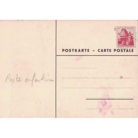 POSTE ENFANTINE - MINUSCULE CARTE POSTALE AFFRANCHISSEMENT PETIT TIMBRE SUISSE.