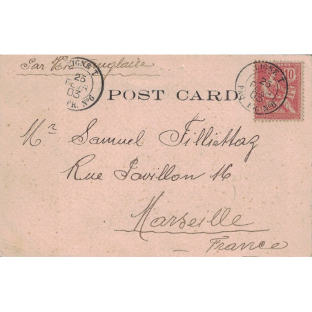 MOUCHON - LIGNE T - PAQ.FR.N°6 - SUR CARTE POSTALE DE SYDNEY - LE 25-2-1903.