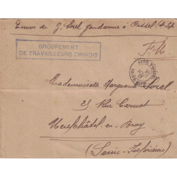 SEINE INFERIEUR - GARE D'OISSEL - 30 AOUT 1917 - GRIFFE GROUPEMENT DE TRAVAILLEURS CHISNOIS - RARE.