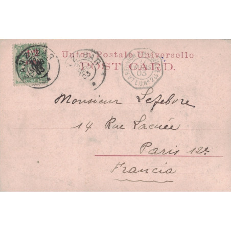 ZANZIBAR - TYPE BLANC - N°47 - CARTE POUR LA FRANCE - CACHET LA REUNION A MARSEILLE 1° L.U.N°2 - 27 MARS 1903.