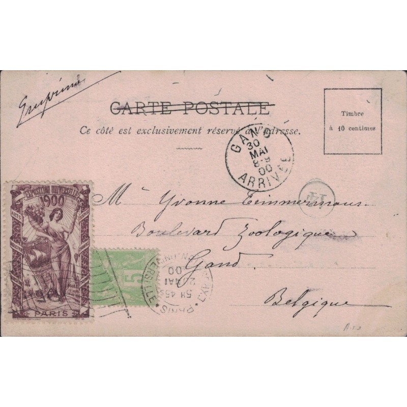 PARIS - EXPOSITION 1900 DRAPEAU - 29-5-1900 - SAGE 5c AVEC VIGNETTE - SUPERBE.
