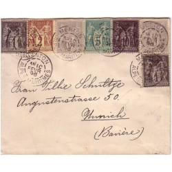 ALPES MARITIMES - MENTON LE 10-2-1898 - SUPERBE AFFRANCHISSEMENT MULTICOLORE AU TYPE SAGE.