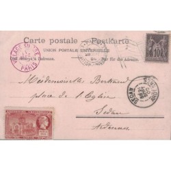 PARIS - EXPOSITION 1900 DRAPEAU - 20-9-1900 - SAGE 10c AVEC VIGNETTE - SUPERBE.