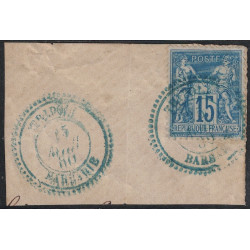 No090 - TRIPOLI - BARBARIE - TYPE 22 EN BLEU - SAGE - FRAGMENT DE LETTRE - 15 AVRIL 1889.