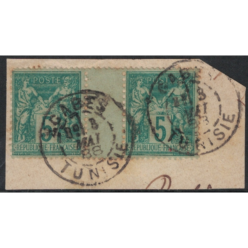 No075 - GABES - TUNISIE - CACHET A DATE - SAGE EN PAIRE INTERPANNEAU - 3 MAI 1888.