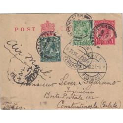 GRANDE BRETAGNE - MANCHESTER - CARTE POSTALE AERIENNE POUR CONSTANTINOPLE GALATA - TURQUIE.