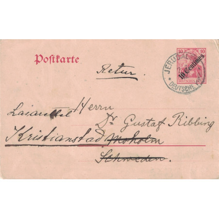 LEVANT ALLEMAND - JERUSALEM -DEUTSCHE POST - ENTIER GERMANIA SURCHARGE 10 CENTIMES.