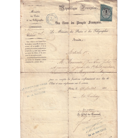 MINISTERE DES POSTES - NOMINATION DE SURNUMERAIRE A MAYENNE - D'UN AIDE AU BUREAU DE POSTE DE TONNEINS - LOT ET GARONNE.