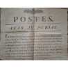POSTES - AVIS AU PUBLIC - DE 1784 - AFFICHE FORMAT 46x36 - SUR LA CREATION D'UNE LIGNE MARITIME LORIENT - NEW-YORK.
