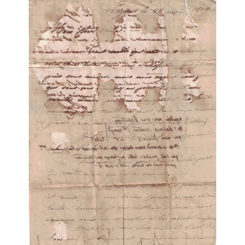 MARSEILLE - LAZARET D'ARENC - LETTRE DU LAZARET LE  23-5-1819.