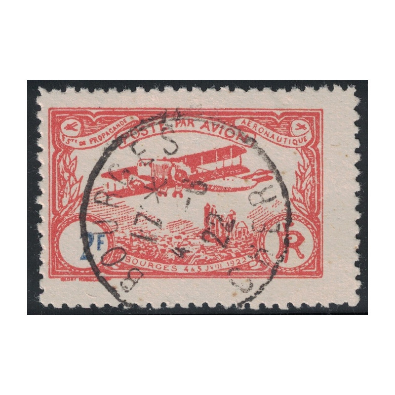 VIGNETTE - POSTE AERIENNE - MEETING DE BOURGES - DU 4 AU 6 JUIN 1922 - N°7 VIGNETTE SEMI OFFICIELLE 2F  - COTE 20€.