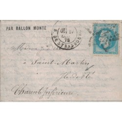 BALLON MONTE - LE VICTOR HUGO - AFFRANCHISSEMENT EMPIRE No29 ETOILE 14 - LE 17 OCTOBRE 1870.