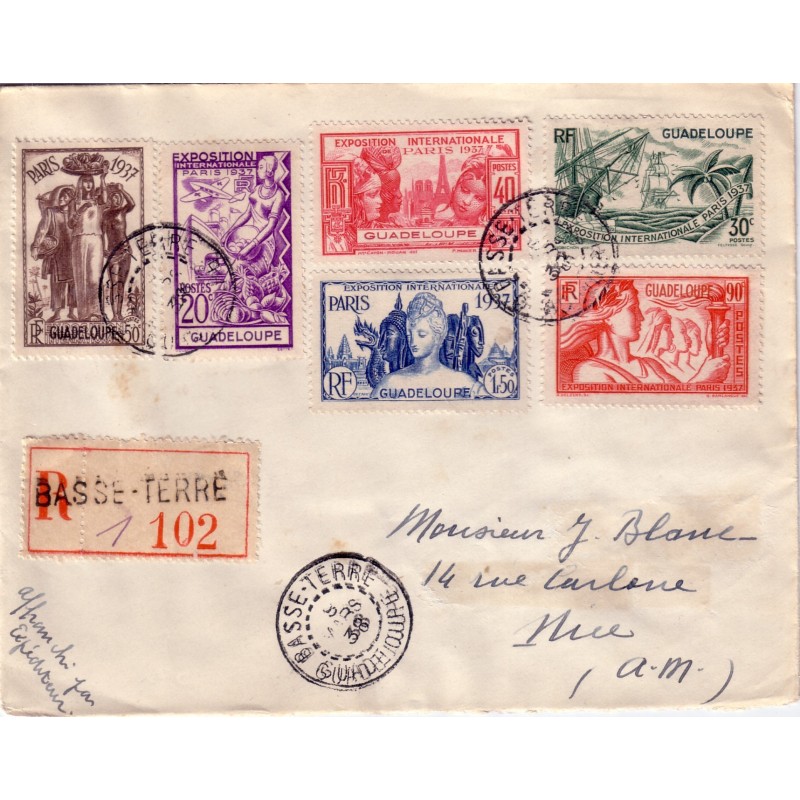 GUADELOUPE-BASSE TERRE 8-3-1938-LETTRE RECOMMANDEE